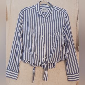 Rails  shirt for women Striped long sleeve color blue and white, size S.